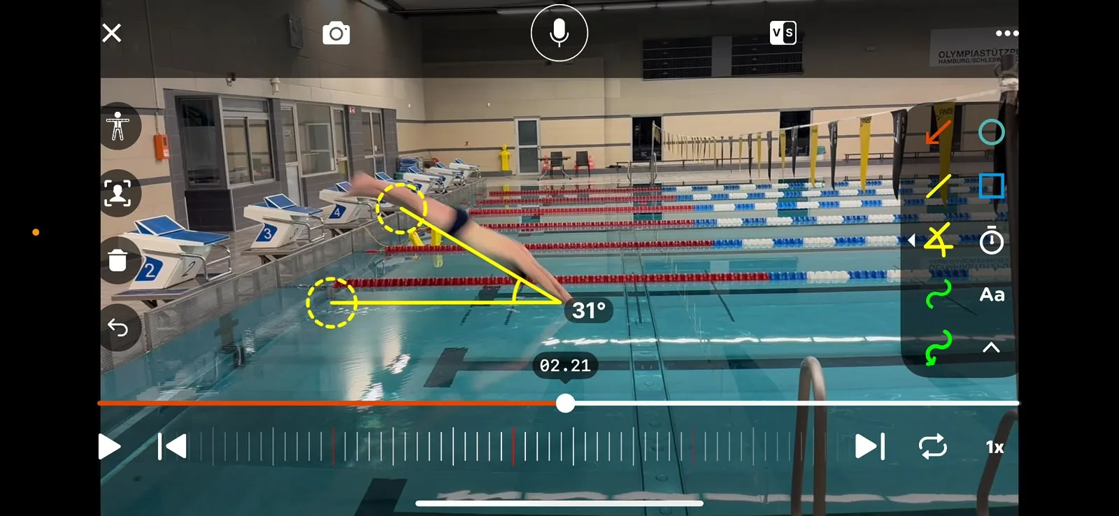 Schwimmvideoanalyse mit Winkelmessung